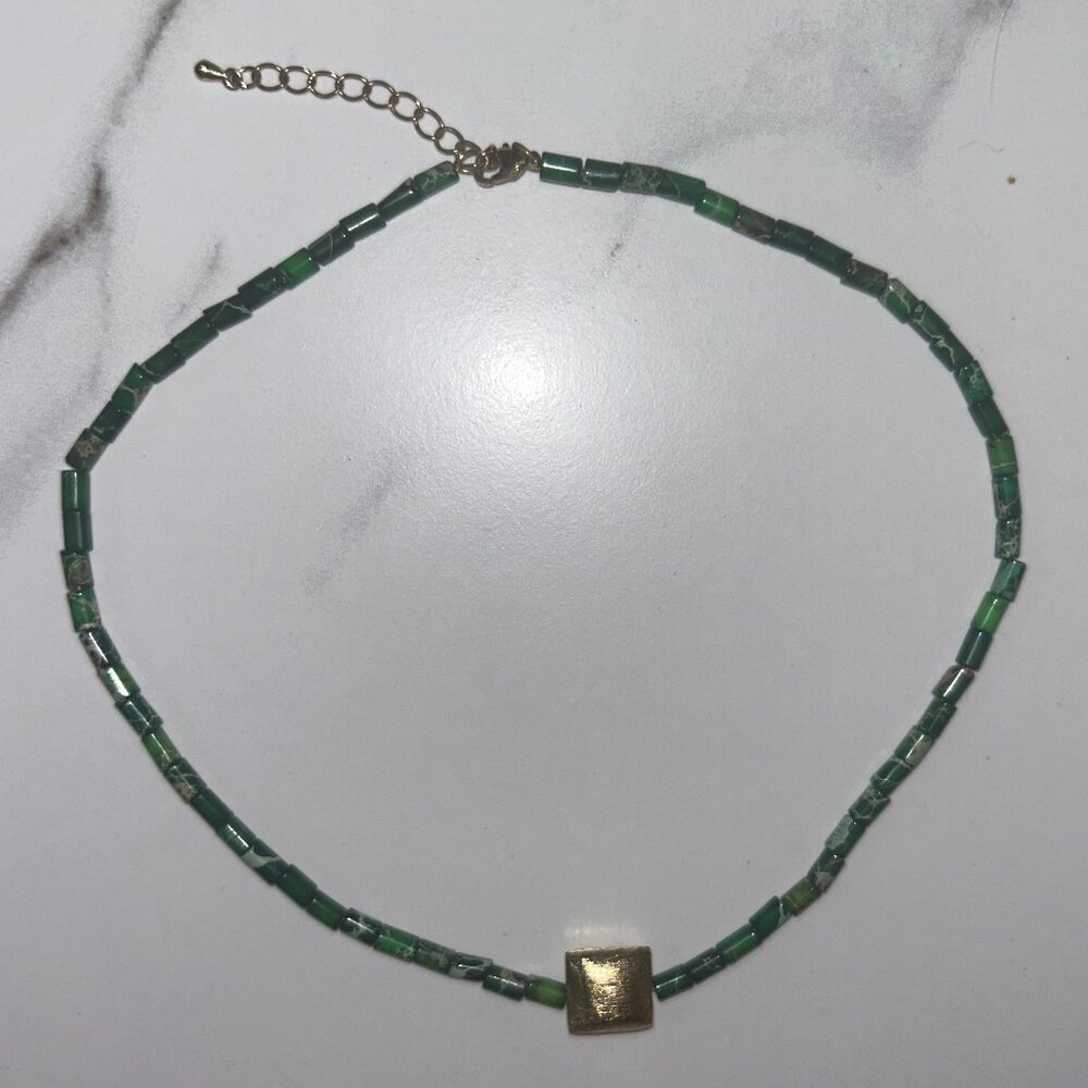 Vintage Green and Gold Beaded Necklace